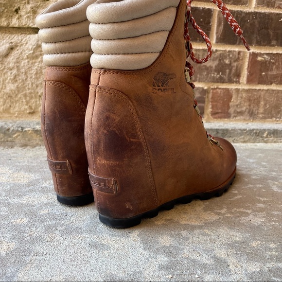 Sorel Boots Conquest Wedge Booties Brown Leather Lace Up Womens 8 - Picture 5 of 15